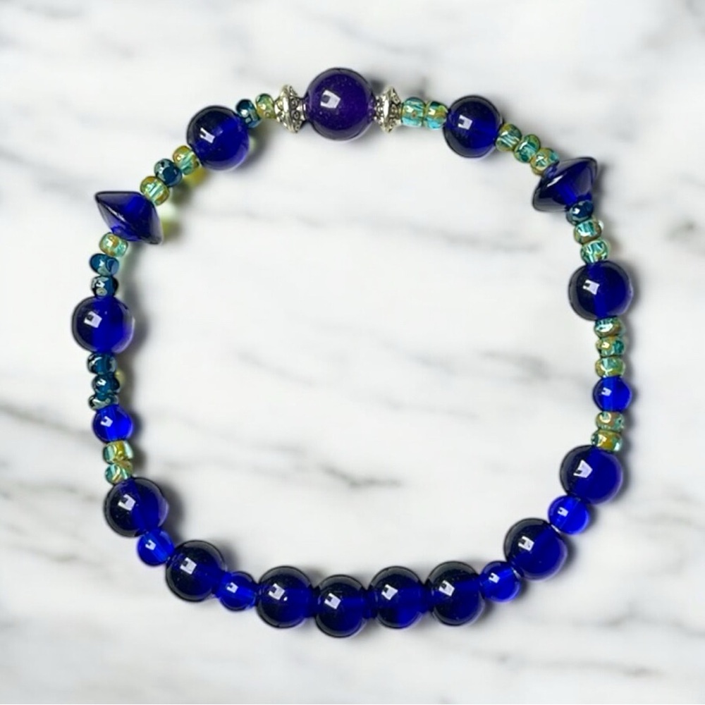 Sapphire Blue Glass Beaded Bracelet